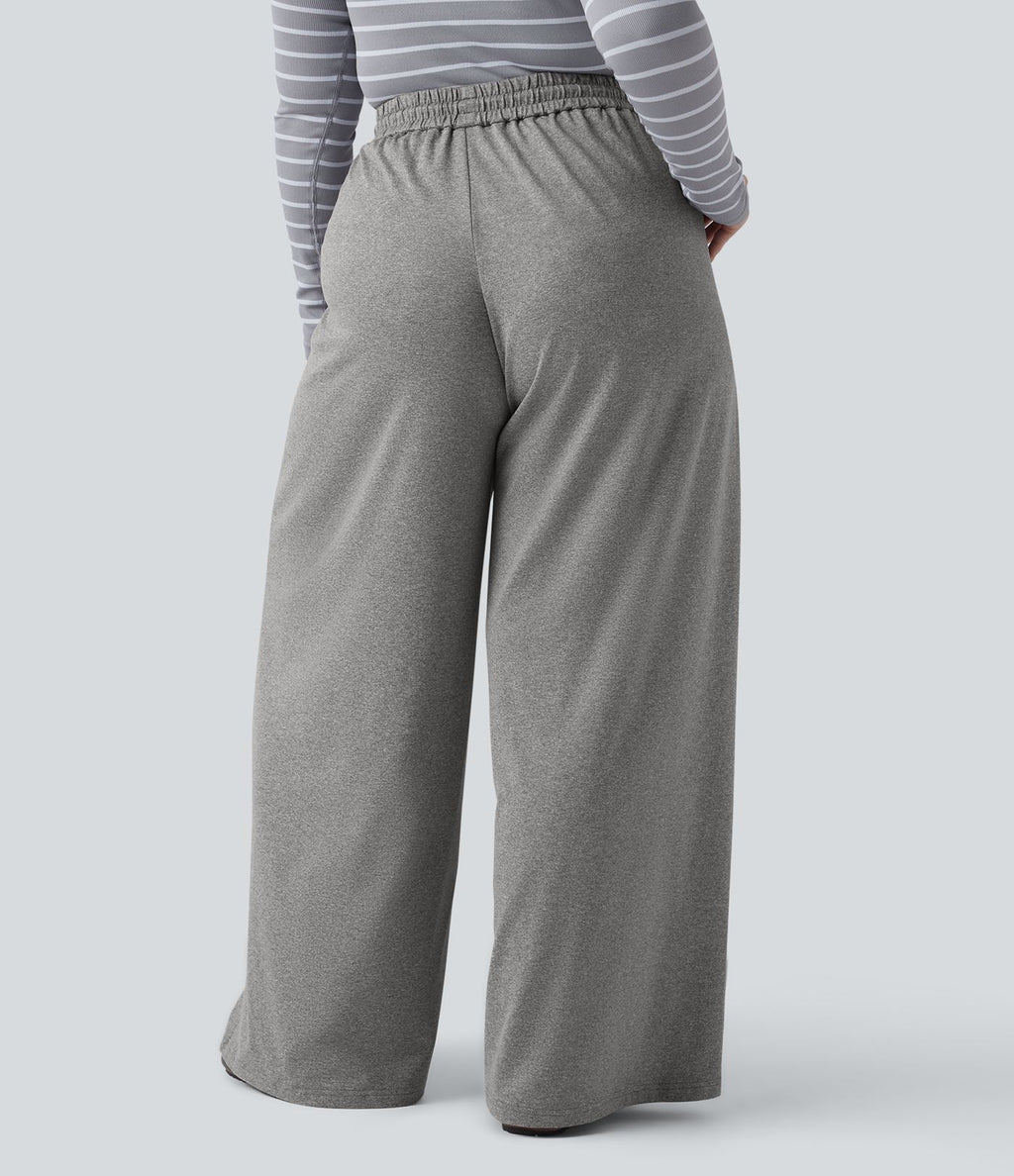 Pantalon décontracté grande taille large taille haute avec cordon de serrage et poches