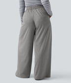 Pantalon décontracté grande taille large taille haute avec cordon de serrage et poches