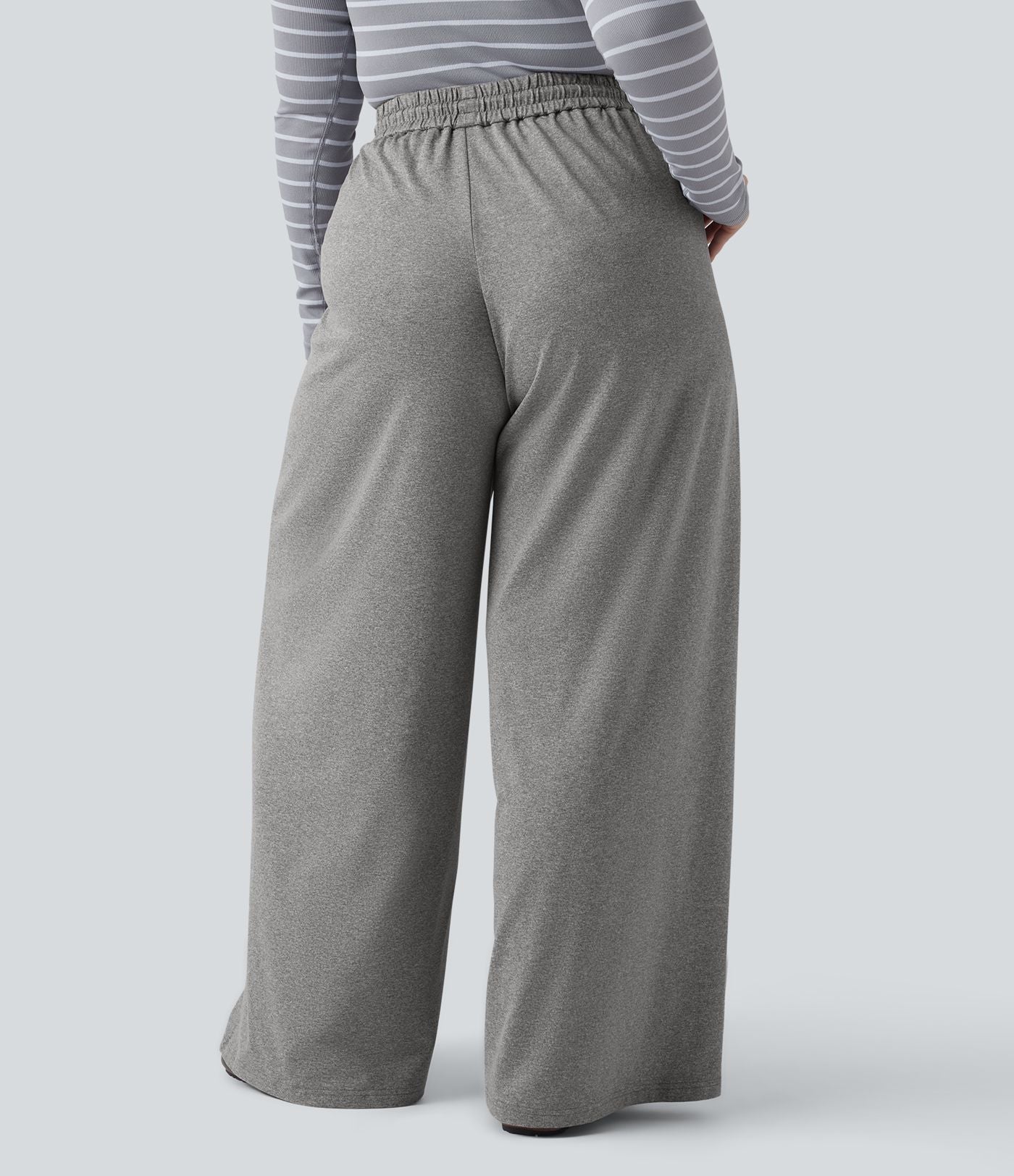 Pantalon décontracté grande taille large taille haute avec cordon de serrage et poches
