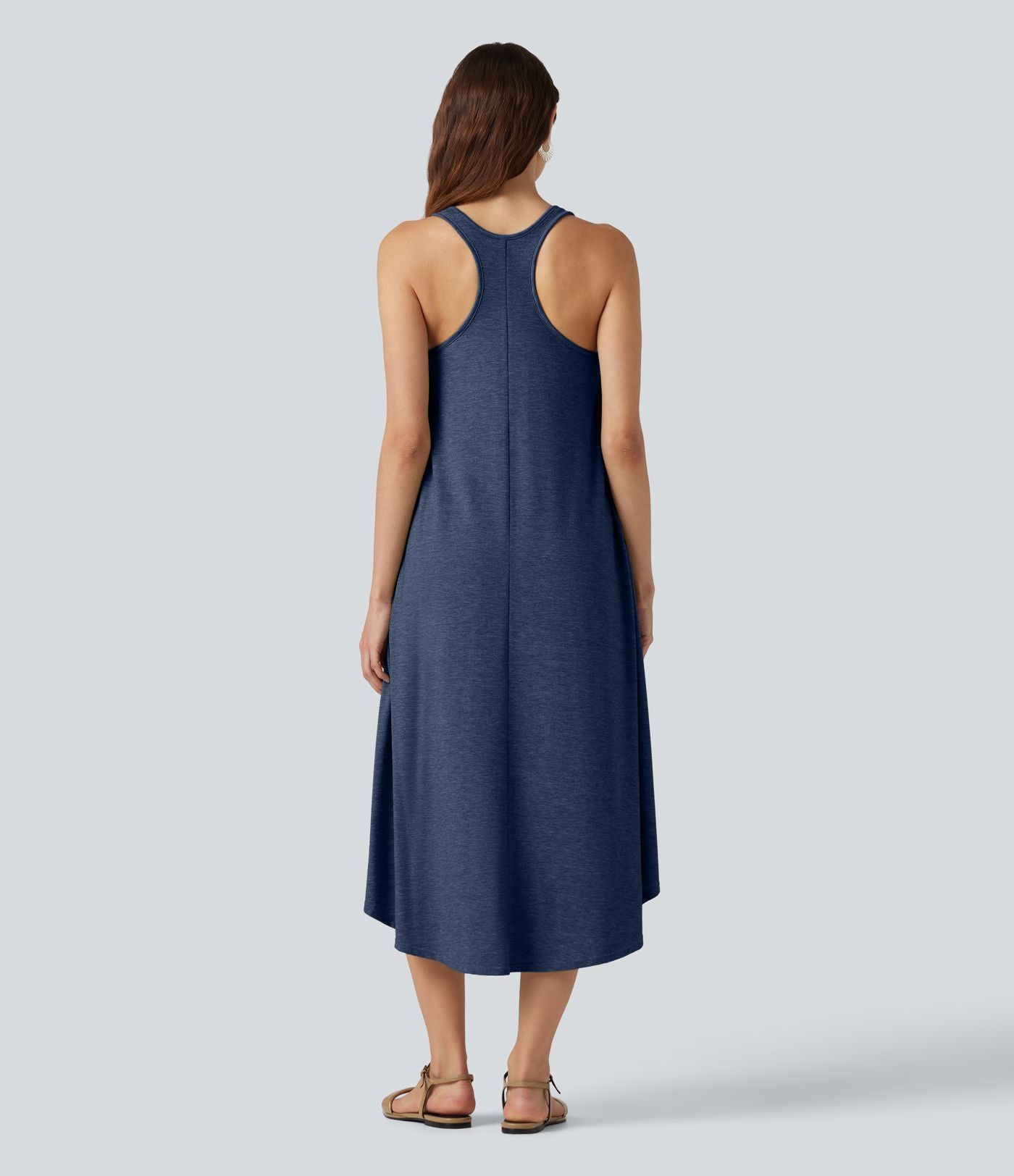 Robe midi fluide à dos nageur, soutien-gorge intégré, ourlet asymétrique et poches