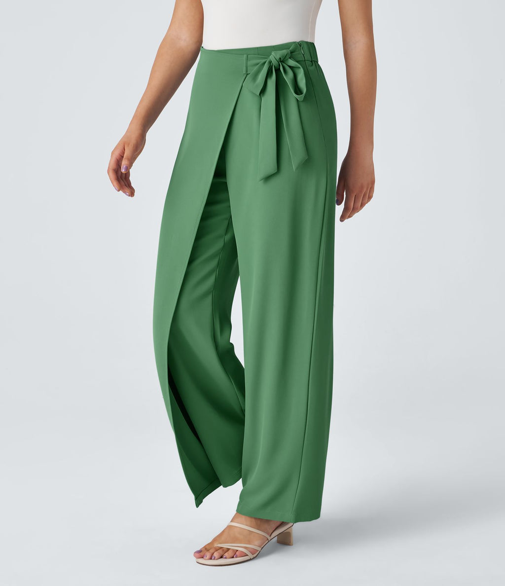Pantalon Tailleur Large Fluide Taille Haute Fermeture Éclair Invisible