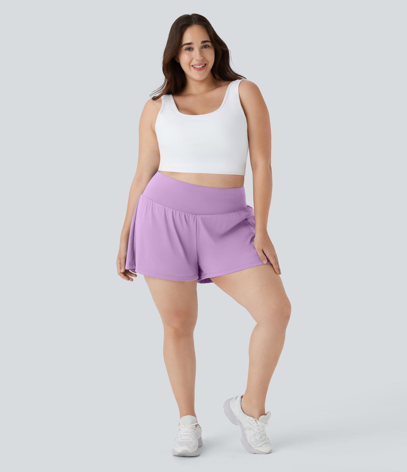 Short Yoga 10cm Plus Longue Taille Ultra Haute 2 en 1 Poche Arrière Poche Cachée Latérale Grande Taille