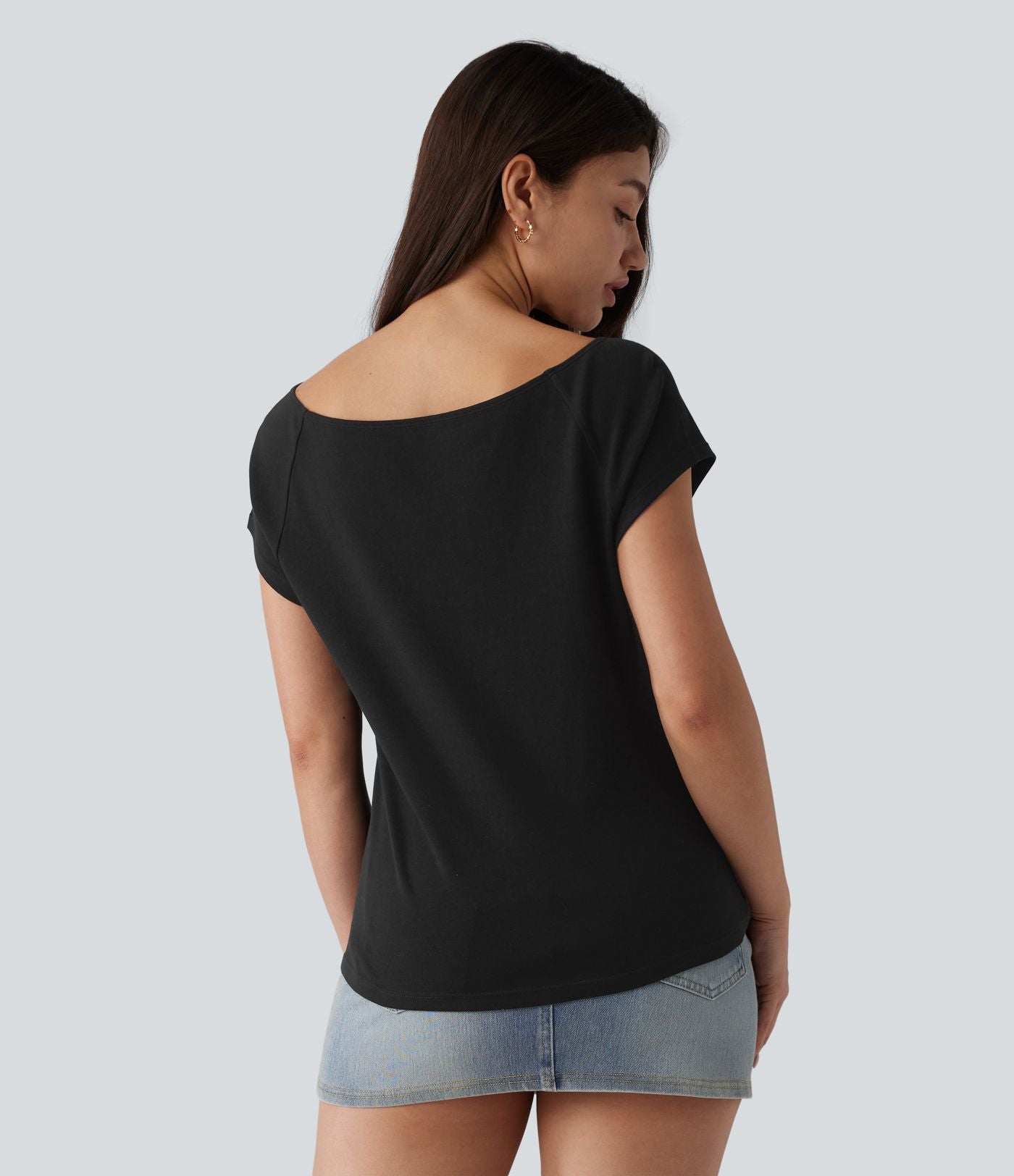 T-shirt décontracté col bateau manches courtes coton