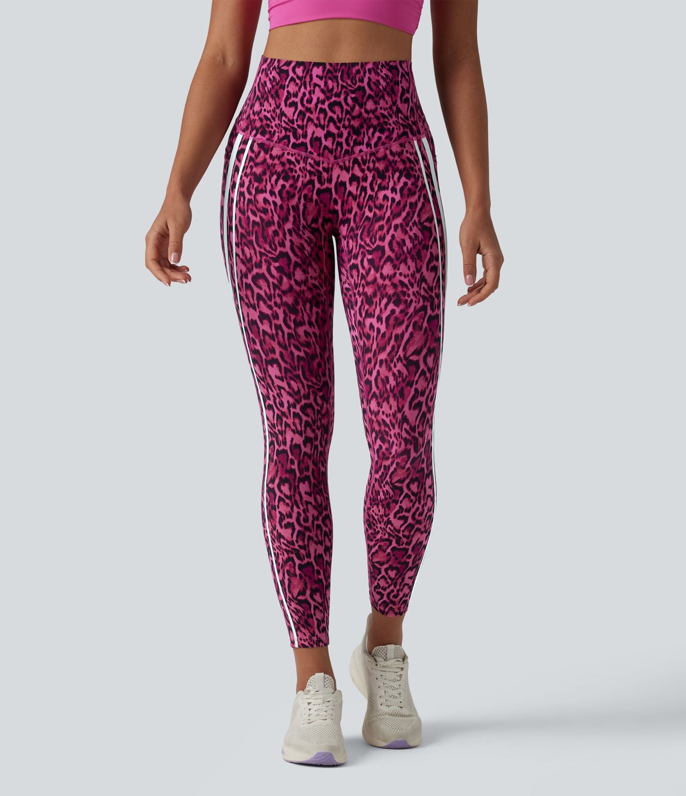 Legging 7/8 d'entraînement taille haute gainant imprimé léopard et rayures color block Halara UltraSculpt™ avec poches