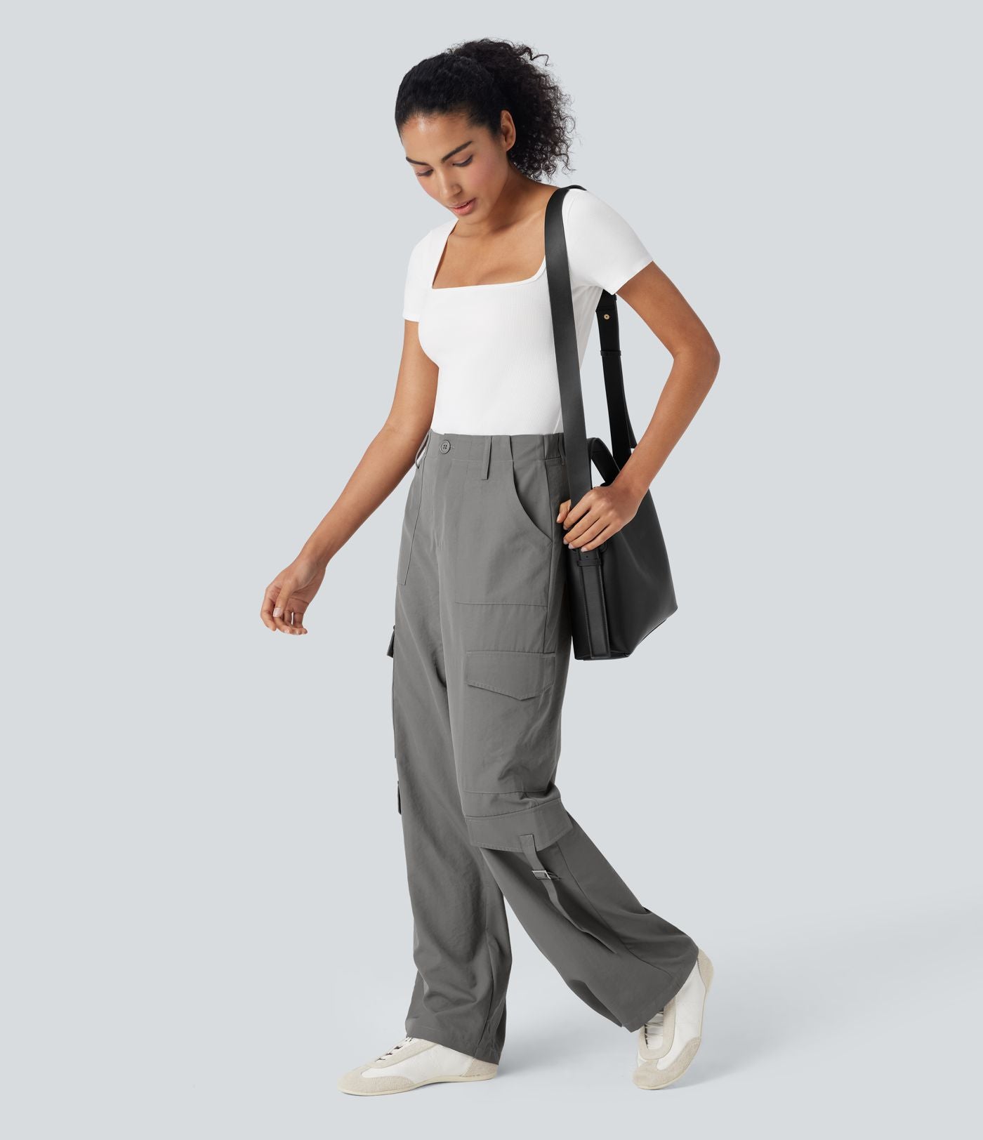 Pantalon cargo de voyage taille haute avec poches multiples