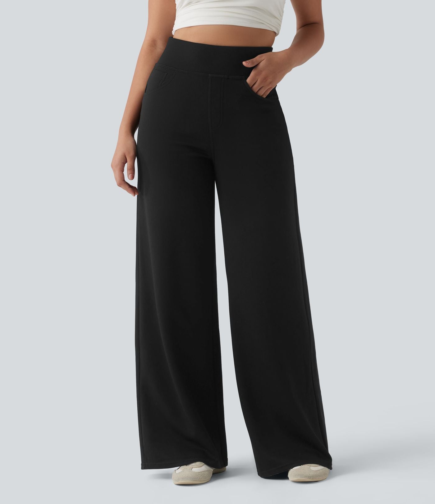 Pantalon casual large taille haute avec poches