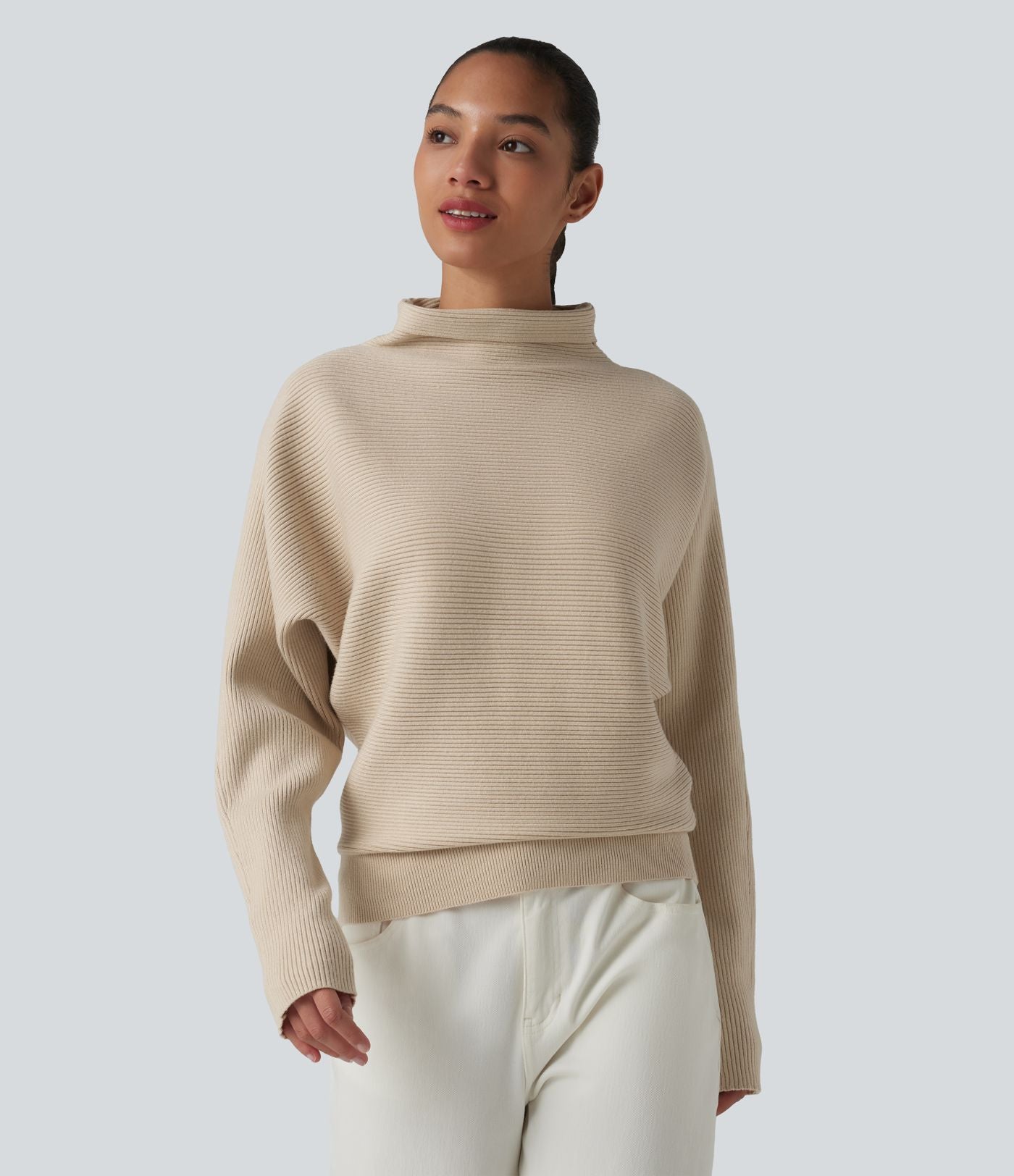 Pull casual col montant à manches chauve-souris
