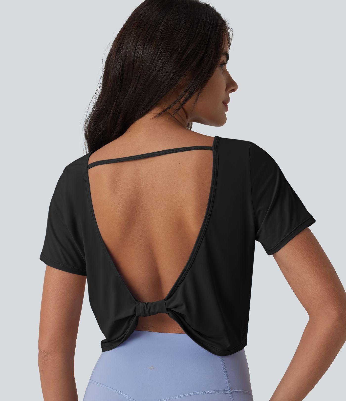 Haut de sport yoga col bateau manches courtes effet frais InstantCool dos ouvert, protection solaire UPF50+