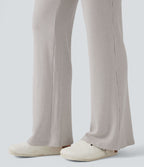 Pantalon décontracté évasé maille gaufrée taille haute avec poches