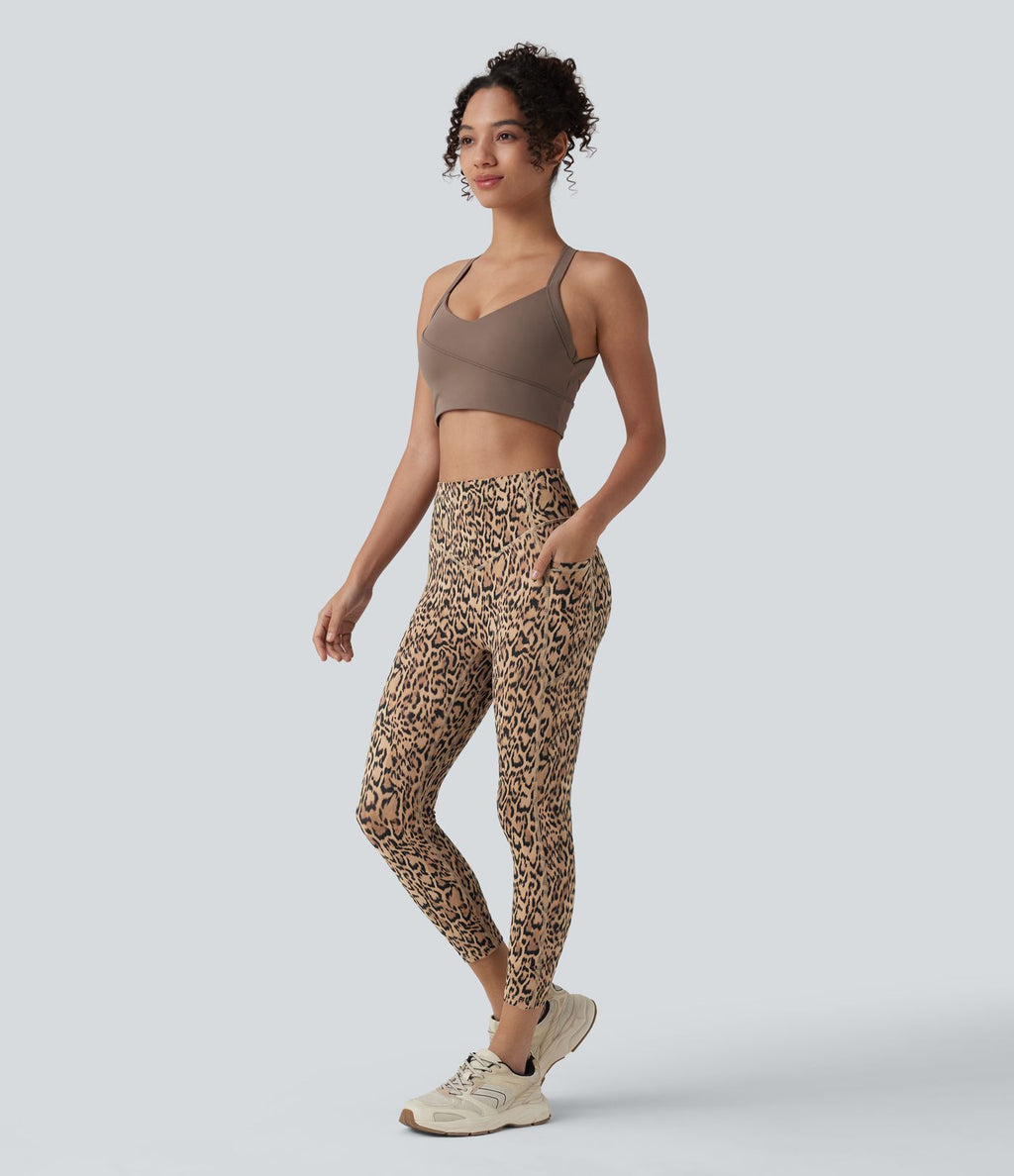 Legging corsaire d'entraînement taille haute gainant effet push-up imprimé léopard Halara UltraSculpt™ avec poches