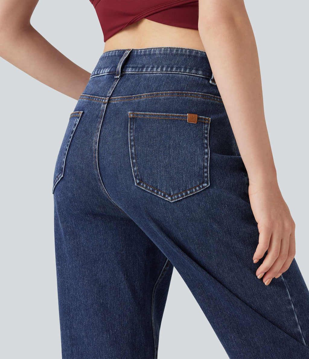 Halara Flex™ Jean droit extensible à taille haute avec bouton, fermeture éclair et poches multiples