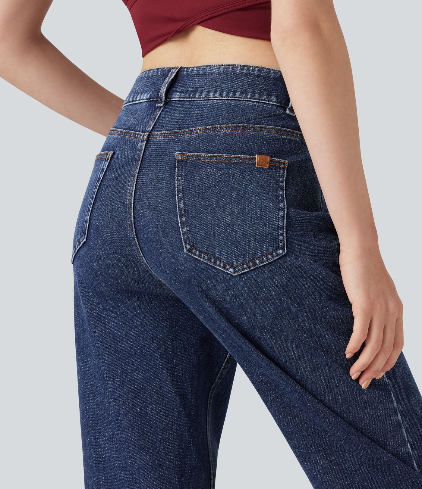Halara Flex™ Jean droit extensible à taille haute avec bouton, fermeture éclair et poches multiples
