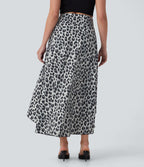 Jupe longue à volants deux pièces imprimé léopard, taille haute avec fermeture éclair invisible et coupe asymétrique
