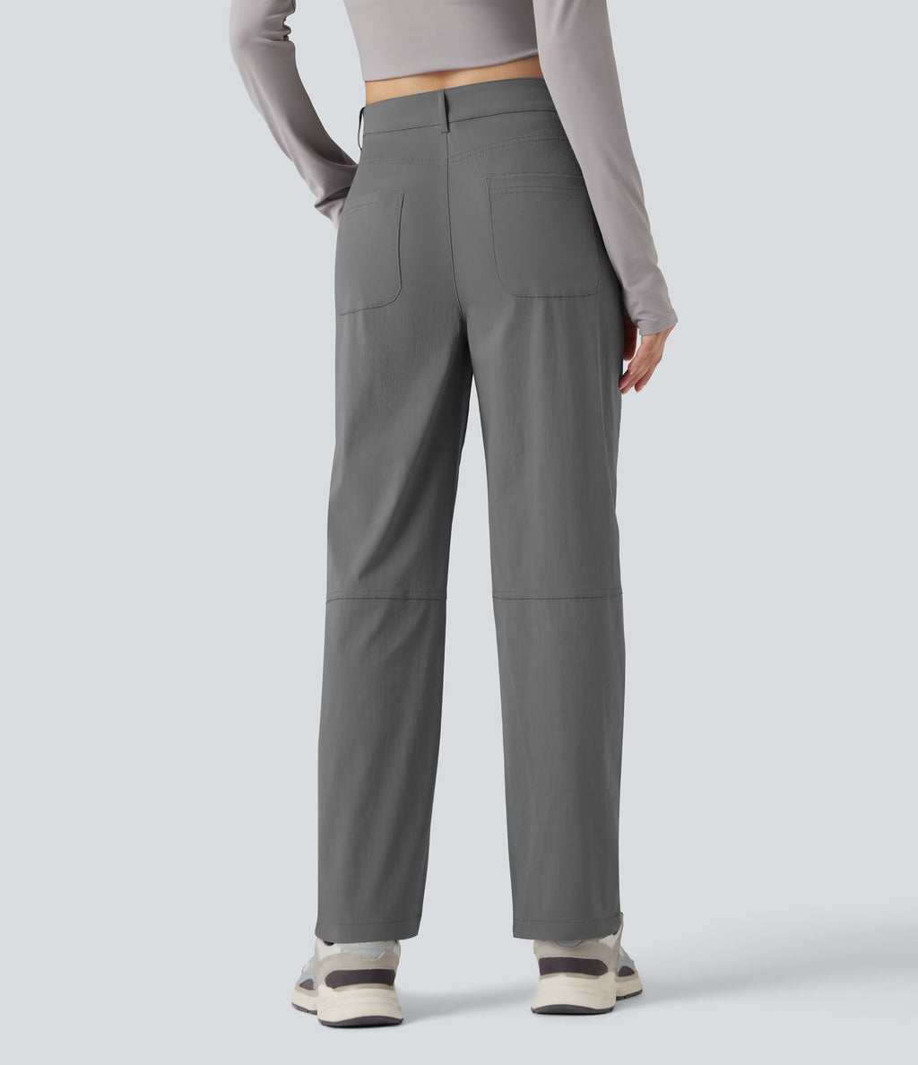 Pantalon de randonnée déperlant taille mi-haute coupe droite avec poches - longueur ajustable