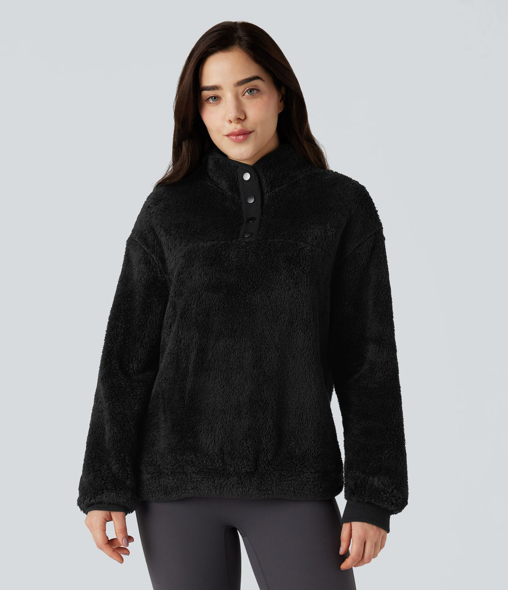 Sweat-shirt polaire col montant boutonné