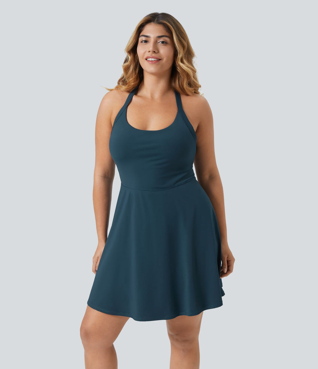 Robe longue de danse évasée à dos ouvert avec torsade grandes tailles et short intégré - Édition Easy Peasy
