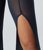 Pantalon Casual Évasé en Maille Taille Haute Fente Haute 2 en 1