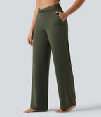 Pantalon de yoga Halara UltraSculpt™ droit taille haute gainant avec dentelle contrastée et poches