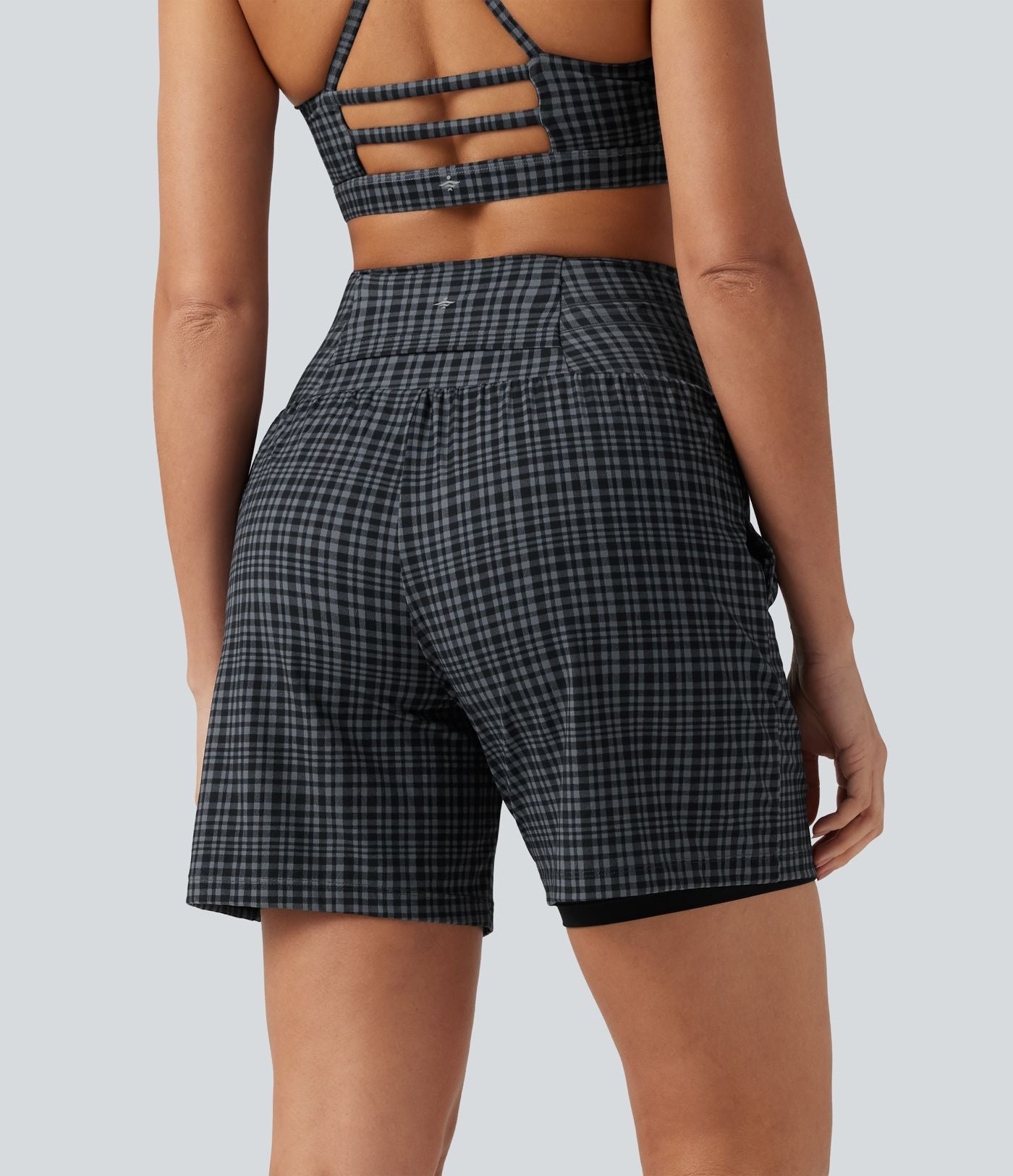 Short de yoga 2-en-1 ultra taille haute UltraSculpt™ à carreaux et cordon de serrage 17,5 cm avec poches