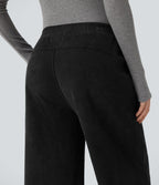 Pantalon droit en velours côtelé molletonné taille haute avec poches