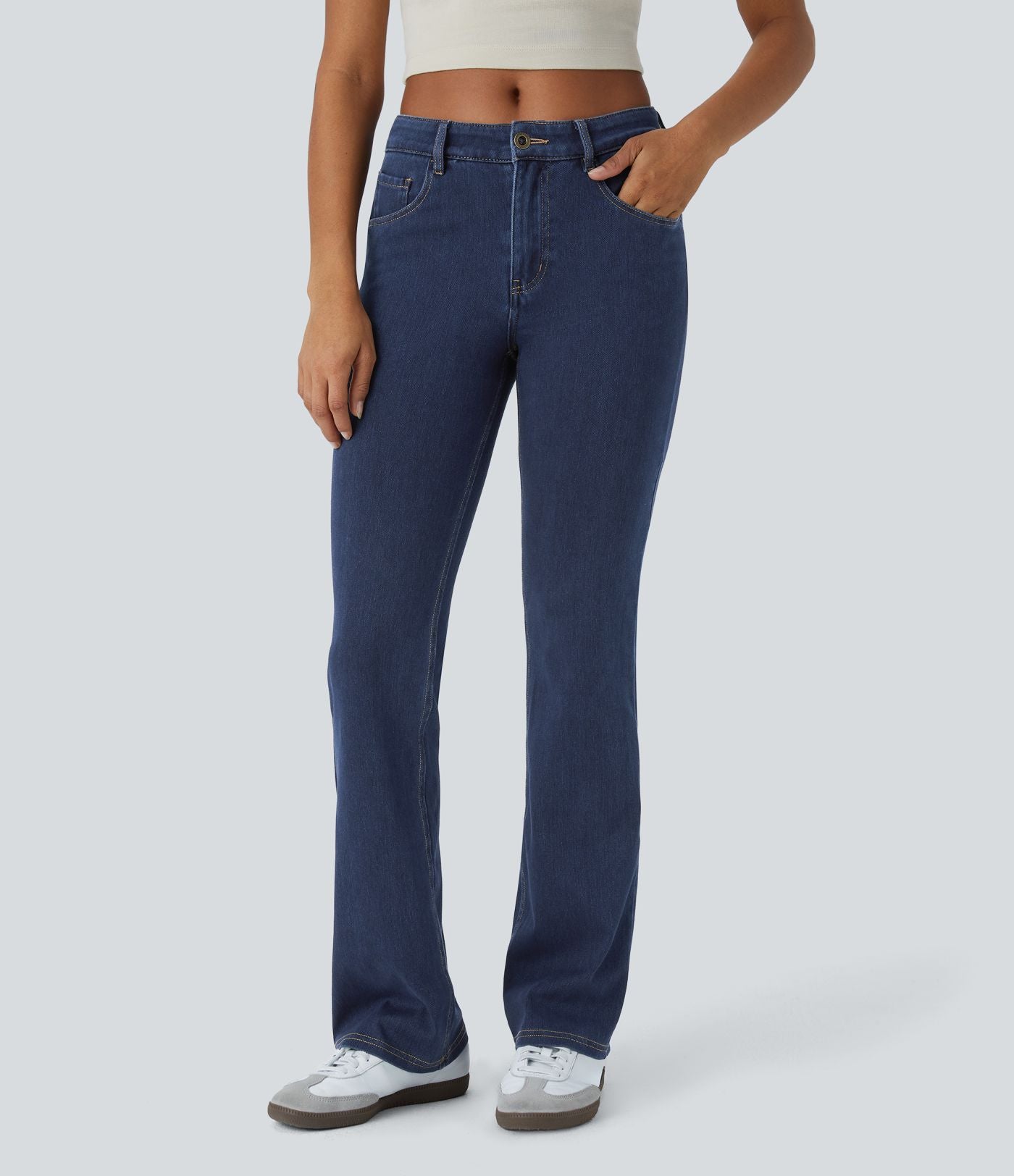 Halara Flex™ Jean Évasé Casual Taille Mi-haute Tricot Extensible Boutonnés Poches