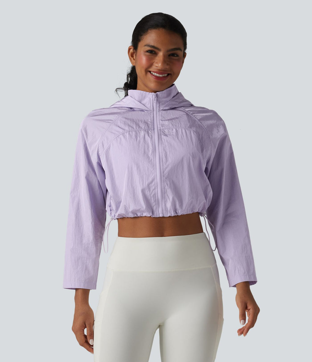 Veste de running 3-en-1 déperlante à capuche avec trous pour les pouces, ourlet arrondi et poches