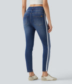 Jean skinny Halara Flex™ taille haute délavé à rayures avec poches