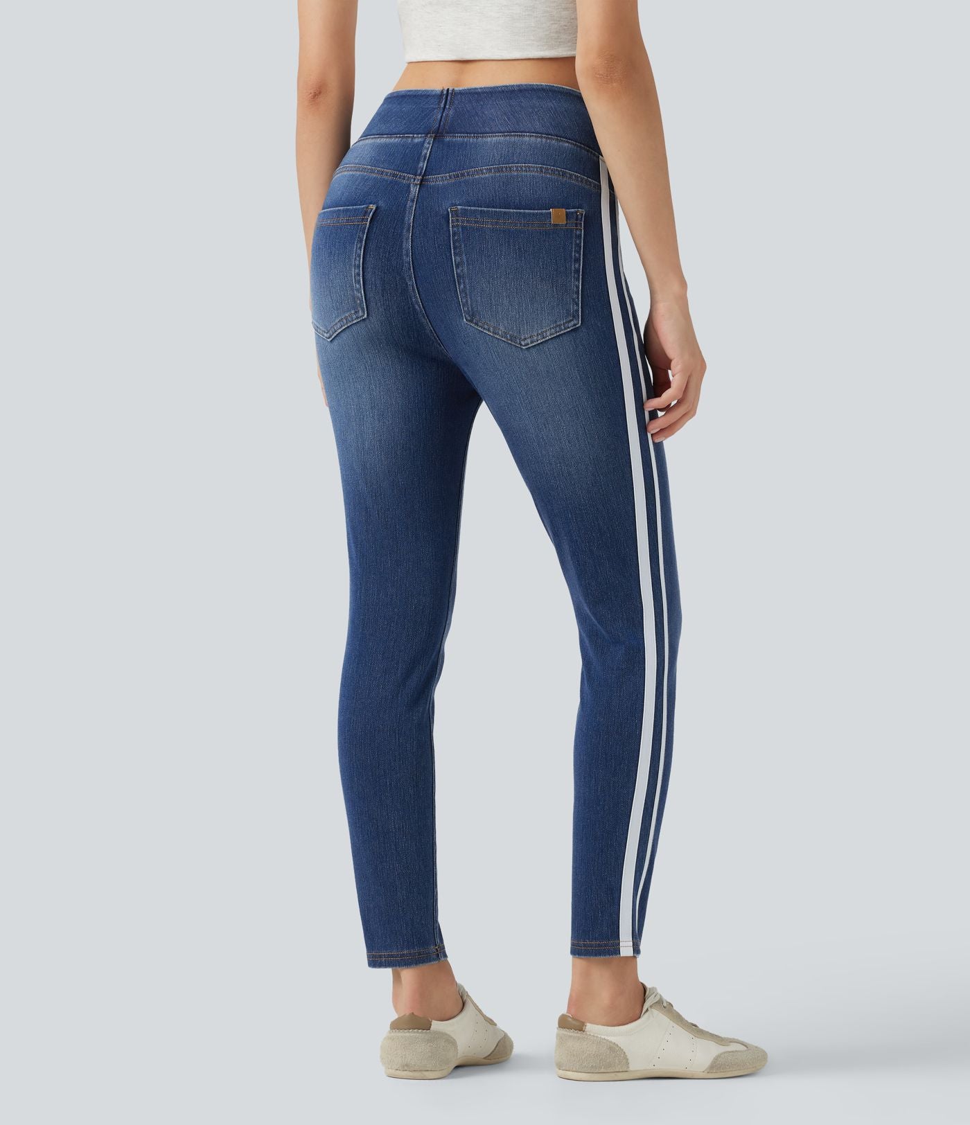 Jean skinny Halara Flex™ taille haute délavé à rayures avec poches