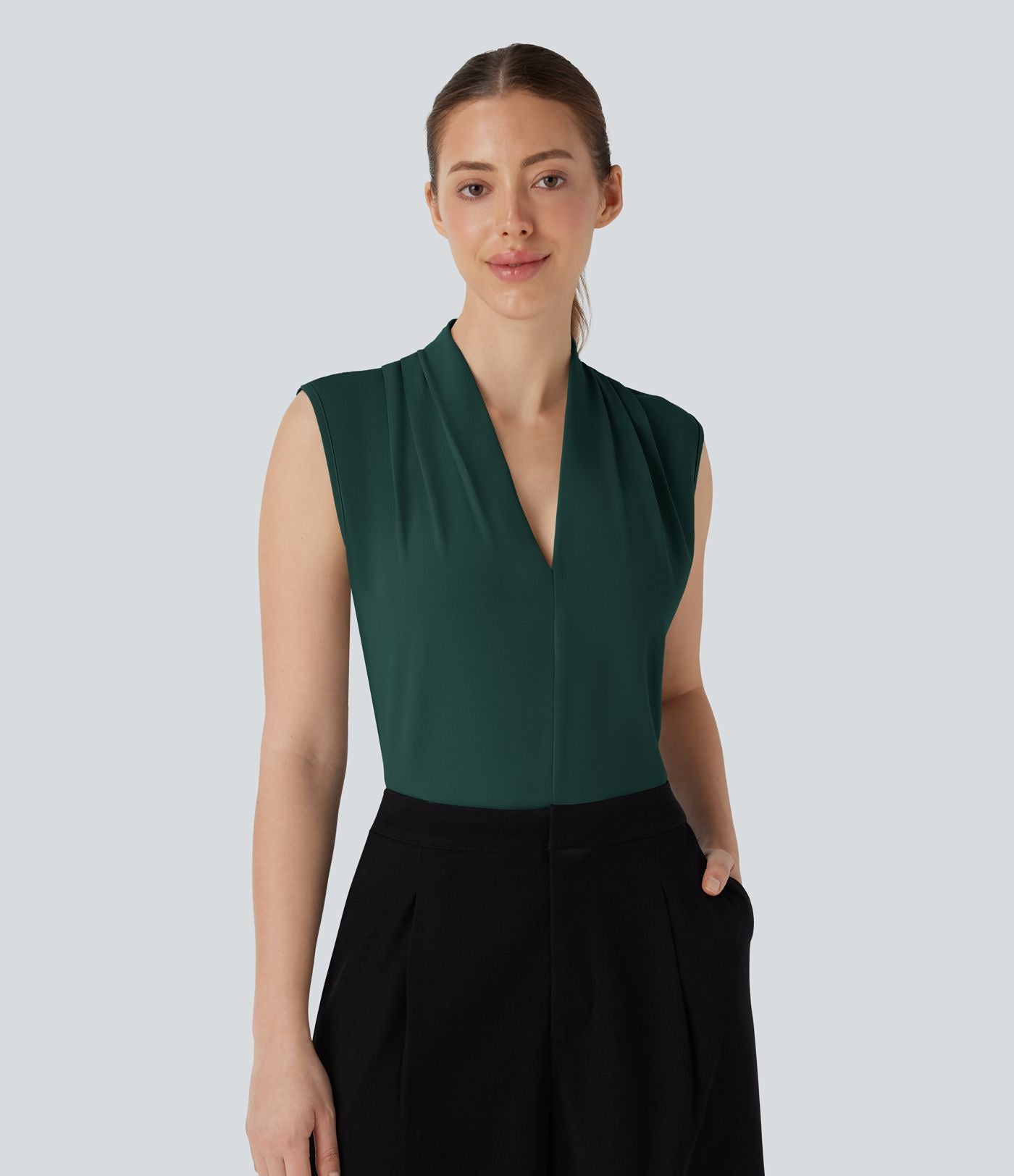 Blouse sans manches col V pour le bureau