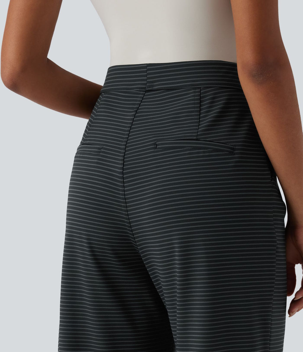 Pantalon de travail droit taille haute à rayures avec poches