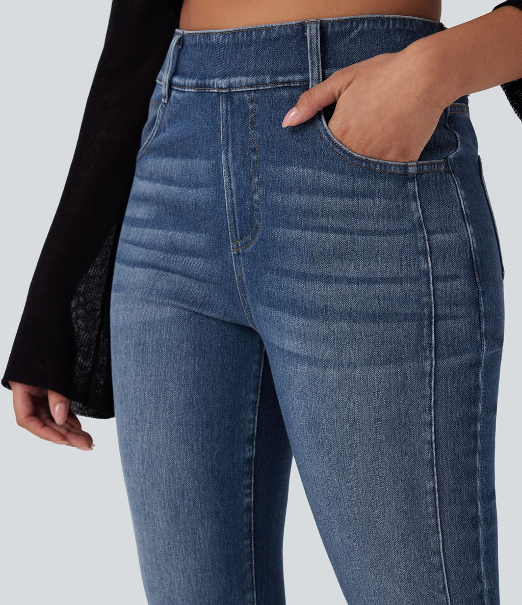 Jean skinny 7/8 décontracté taille mi-haute délavé Halara Flex™ avec poches