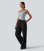 Pantalon casual large ample taille haute avec poches
