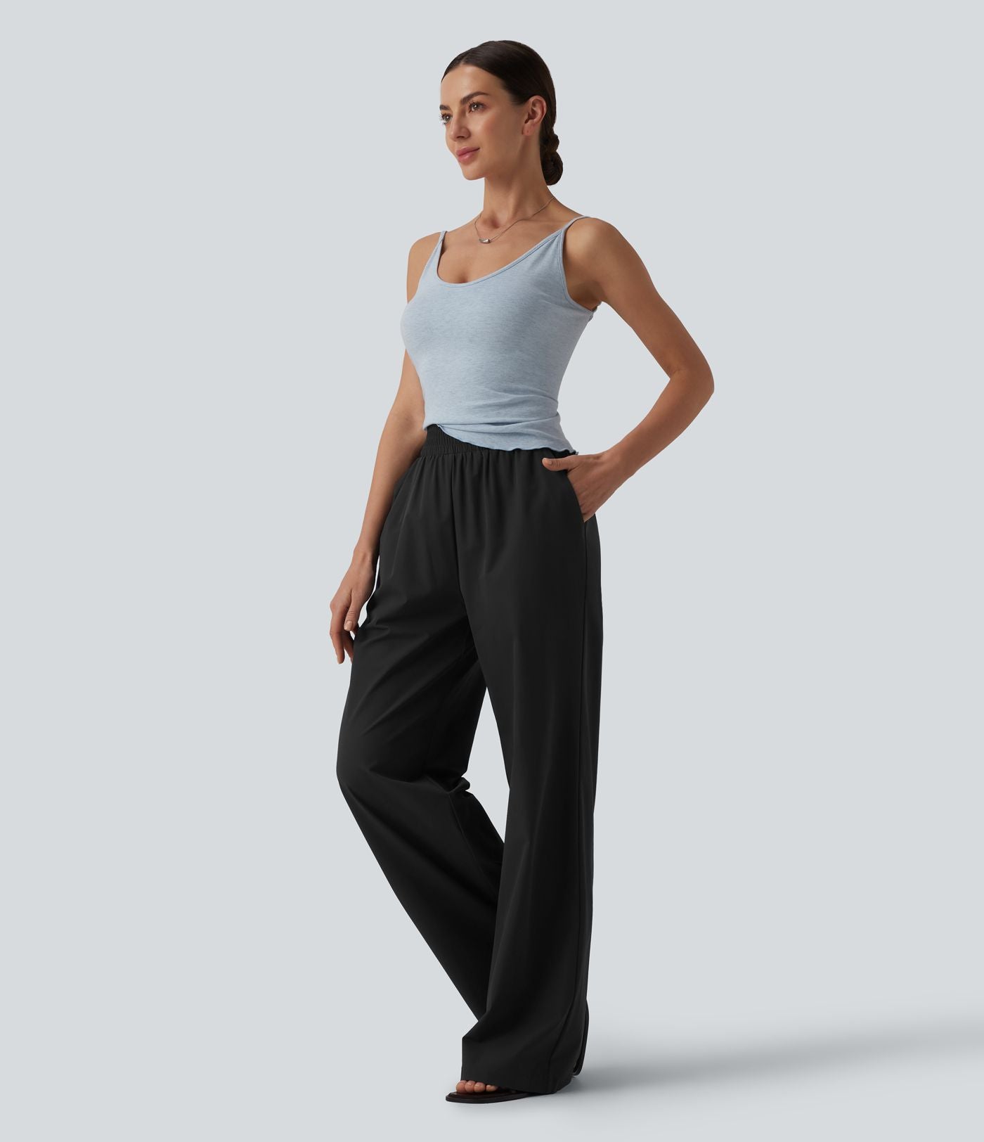 Pantalon casual large ample taille haute avec poches