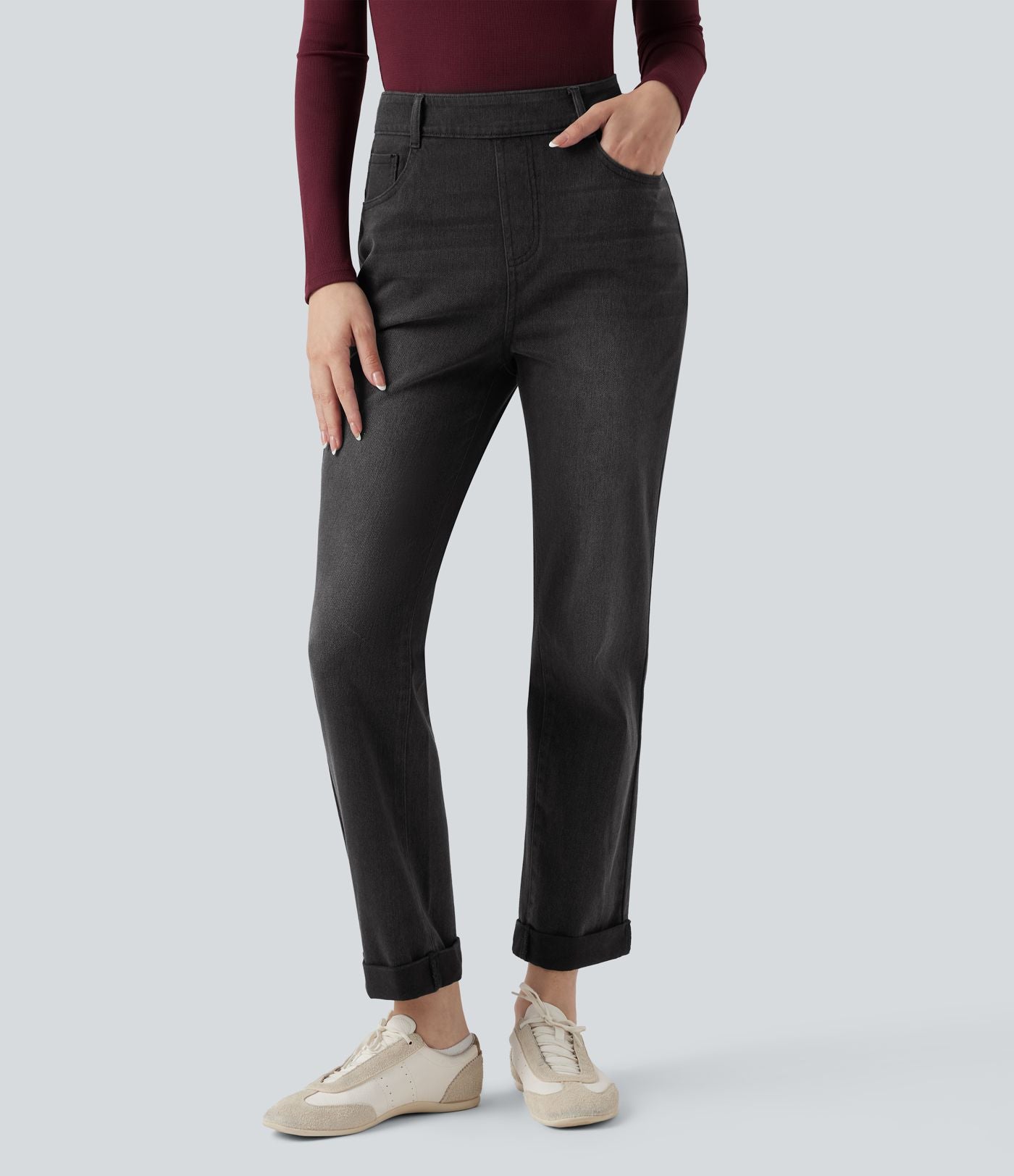 Jean décontracté Halara Flex™ ajusté taille haute ourlet retroussé avec poches