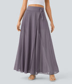 Jupe longue fluide 2-en-1 taille haute avec empiècements en résille