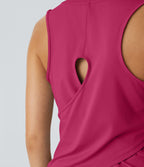 Top Débardeur Yoga Uni à Ourlet Croisé et Découpe