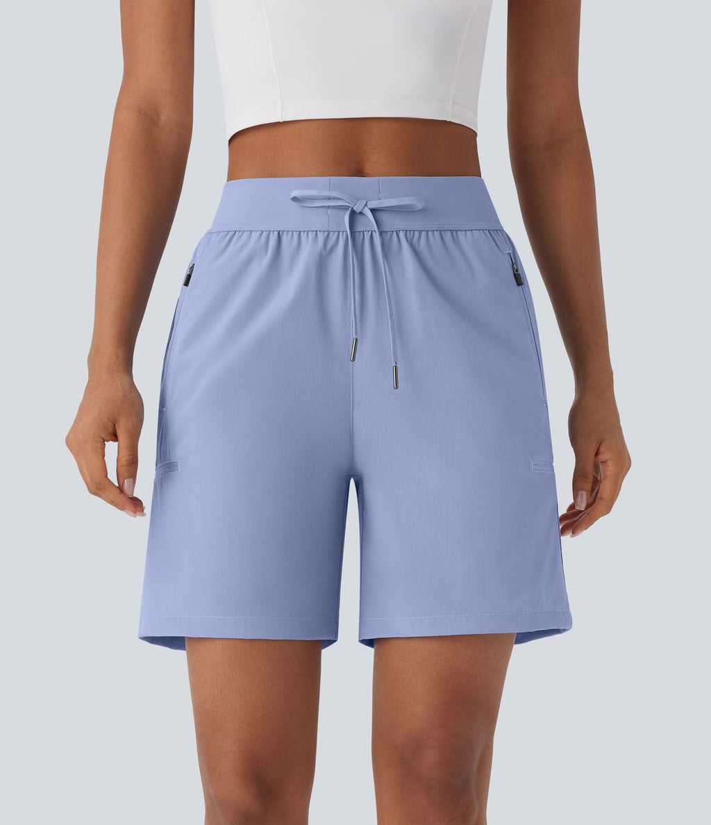 Short de randonnée à taille moyenne avec cordon de serrage et poches multiples à fermeture éclair, résistant à l'eau et à l'usure