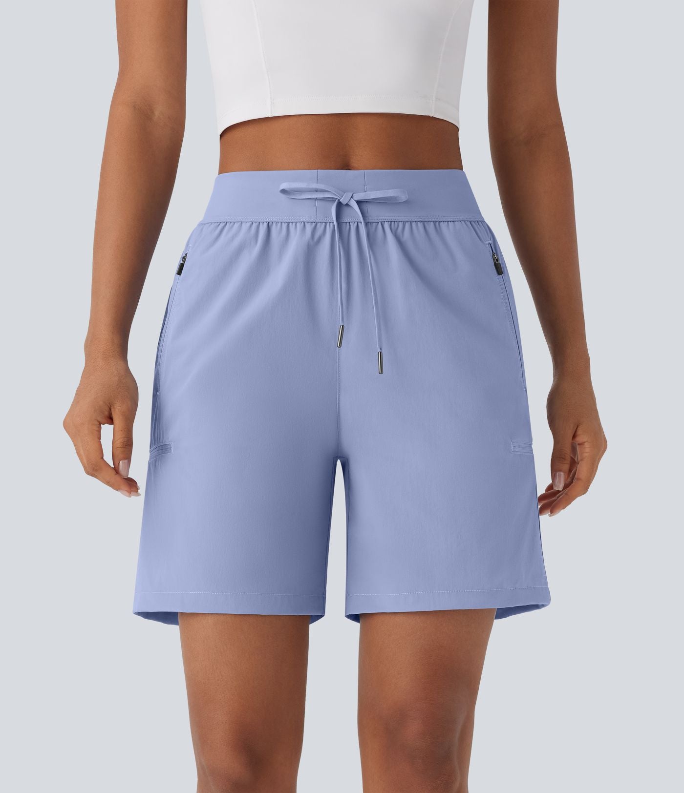 Short de randonnée à taille moyenne avec cordon de serrage et poches multiples à fermeture éclair, résistant à l'eau et à l'usure