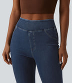 Halara Flex™ Jeggings casual 7/8 taille haute en lyocell drapé effet denim, avec poches