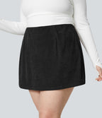Jupe Casual Grande Taille en Velours Côtelé Mini à Taille Haute avec Fermeture Éclair Invisible 2 en 1