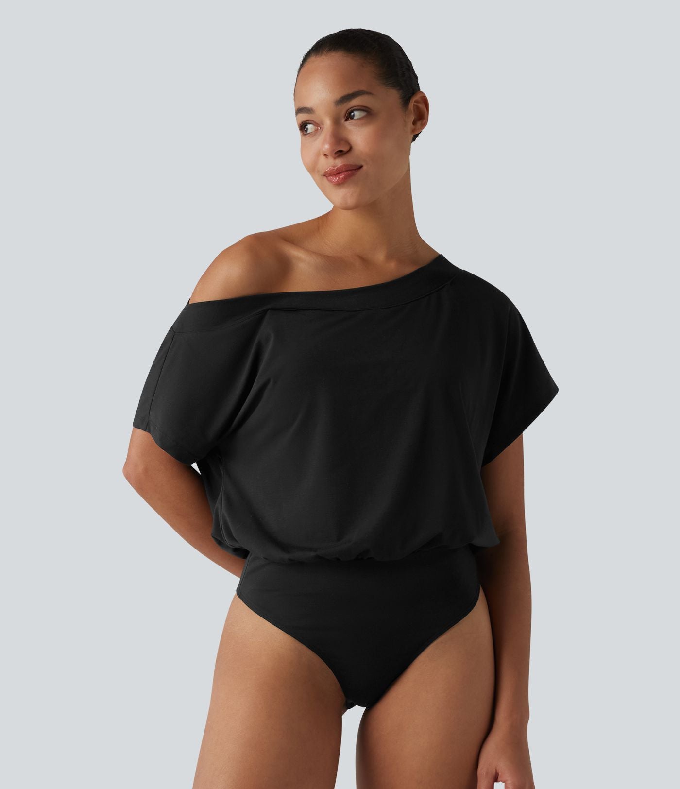 Body casual asymétrique une épaule à manches courtes, séchage rapide et soutien-gorge intégré