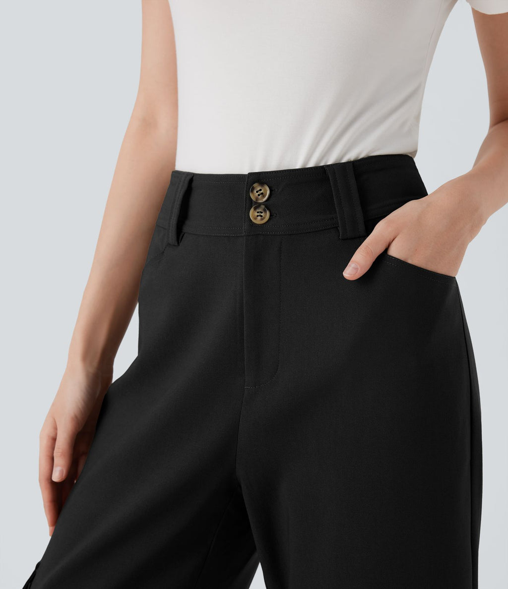 Pantalon cargo de travail taille haute coupe droite avec poches multiples