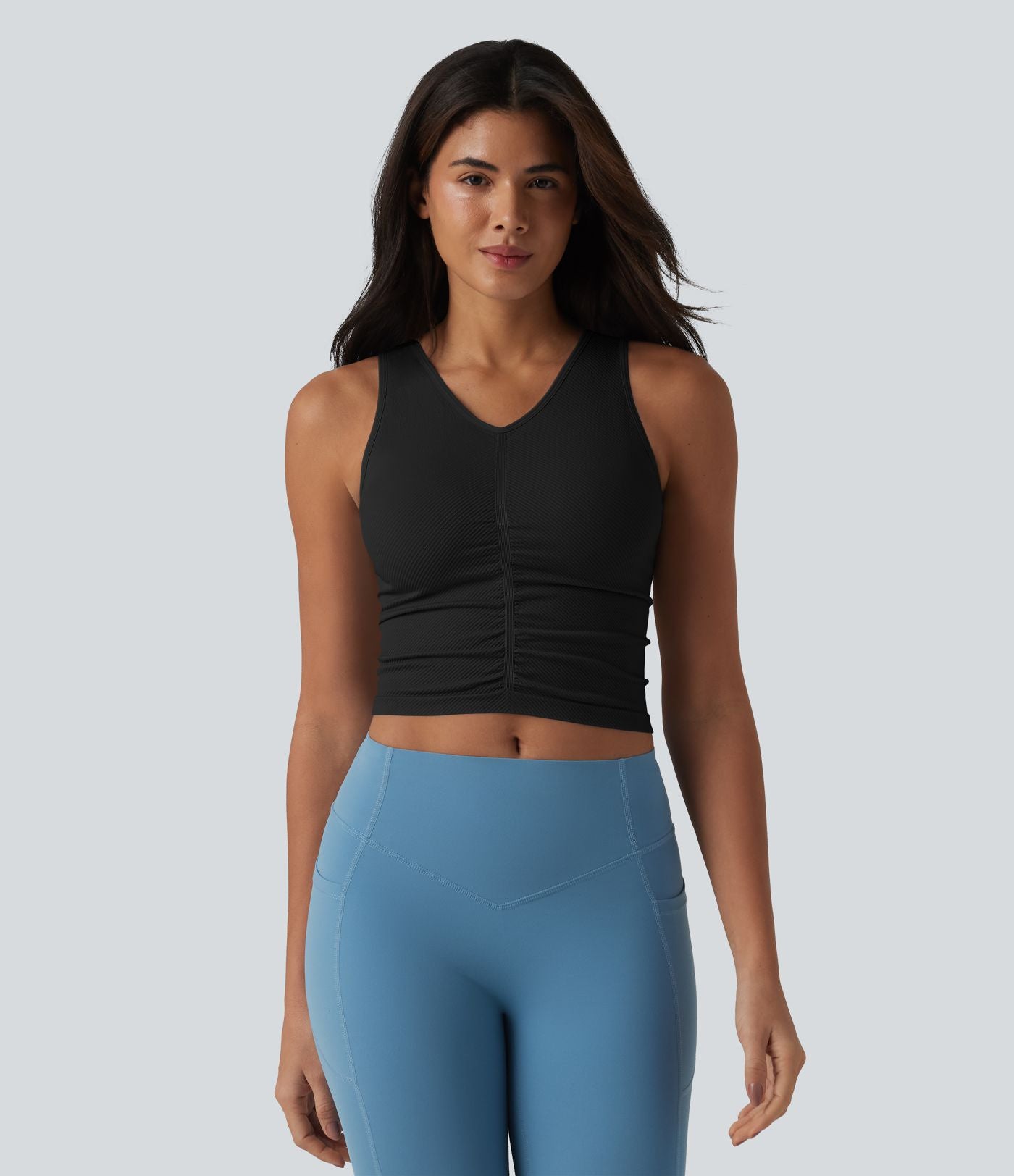 Débardeur crop de yoga OneForm Seamless Flow col V froncé