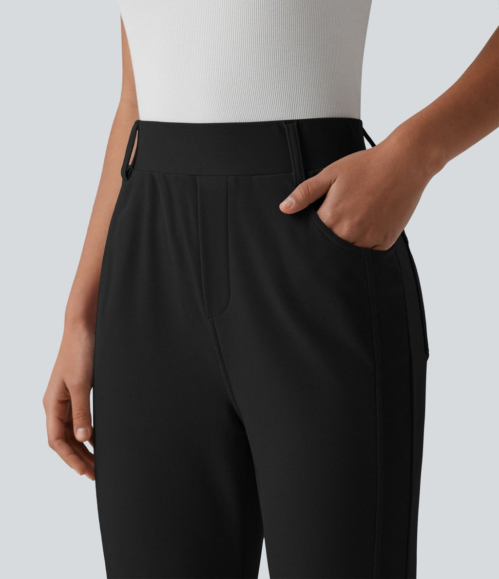 Pantalon décontracté bootcut taille haute en tissu micro-gaufré avec poches