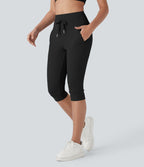 Pantalon corsaire jogging de yoga Softlyzero™ moelleux, taille haute à cordon avec poches latérales