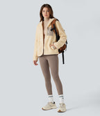 Veste sherpa randonnée à capuche manches longues avec poches