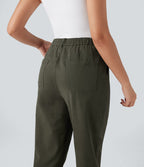 Pantalon chino coton fuselé taille haute avec poches