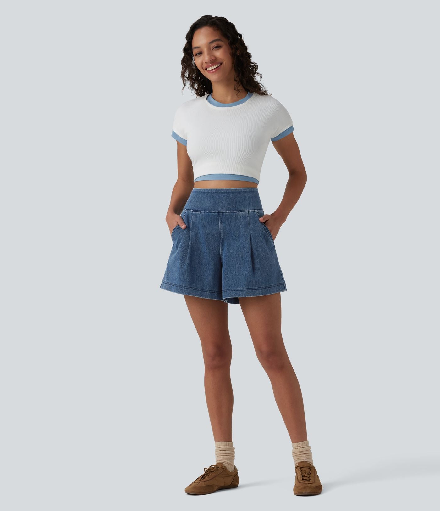 Short en jean ample Halara Flex™ taille haute décontracté avec poches