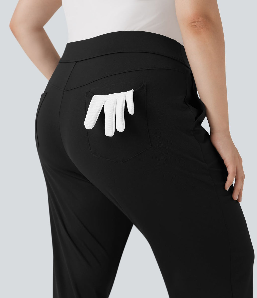 Pantalon de golf droit, séchage rapide, taille haute, grande taille, avec poches et poche tee, UPF40+