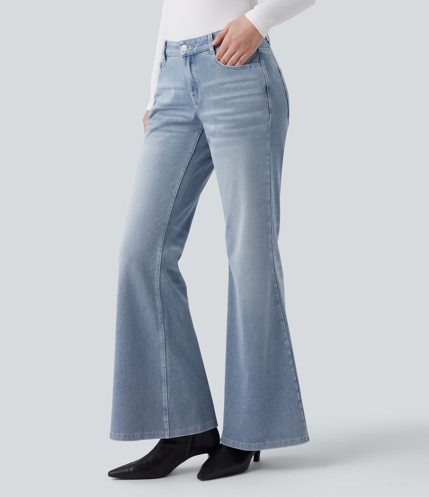 Halara Flex™ Jean évasé décontracté délavé taille basse avec poches